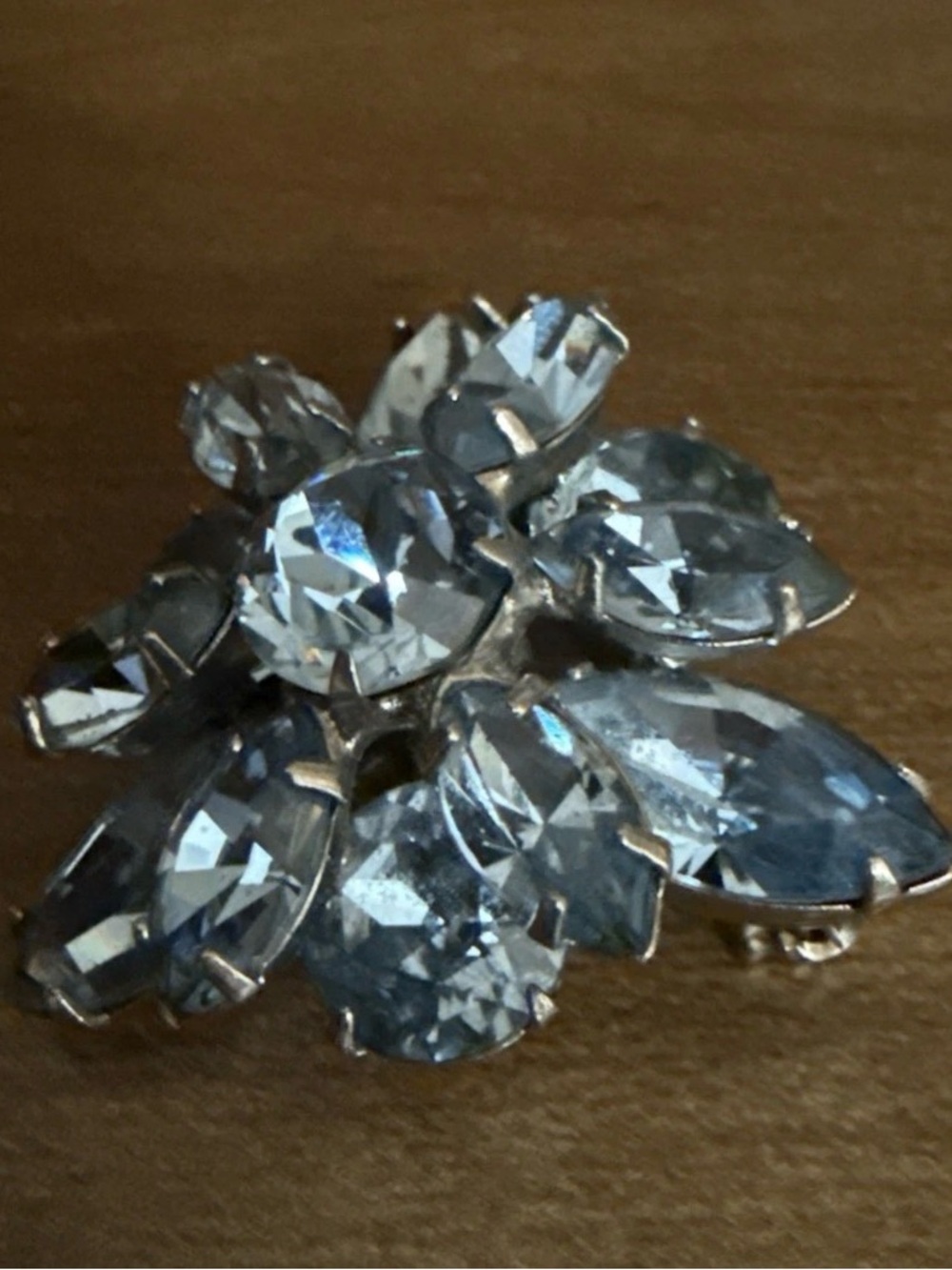 Vintage Signed Kramer of New York Tiered Blue Rhinestone Flower Brooch Pin